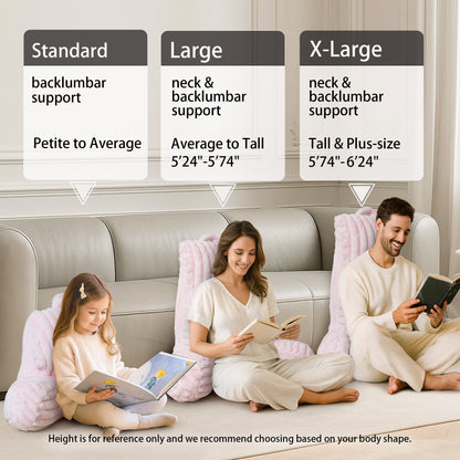 Cozy Bliss striped reading pillow size guide for standard, large, and x-large support options #color_Light Pink