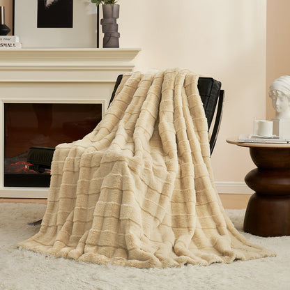 Cross-Striped  Faux Fur Throw Blanket