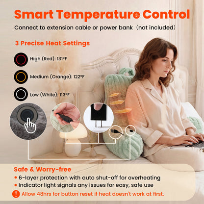 Smart temperature control and 6-layer protection heated reading pillow for comfort and safe. #color_Sage Green