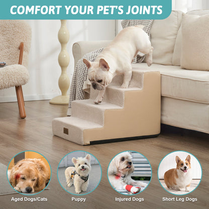Cozy Bliss foam pet stairs help comfort joints for aged dogs, puppies, injured dogs, and short-leg dogs. #color_Beige