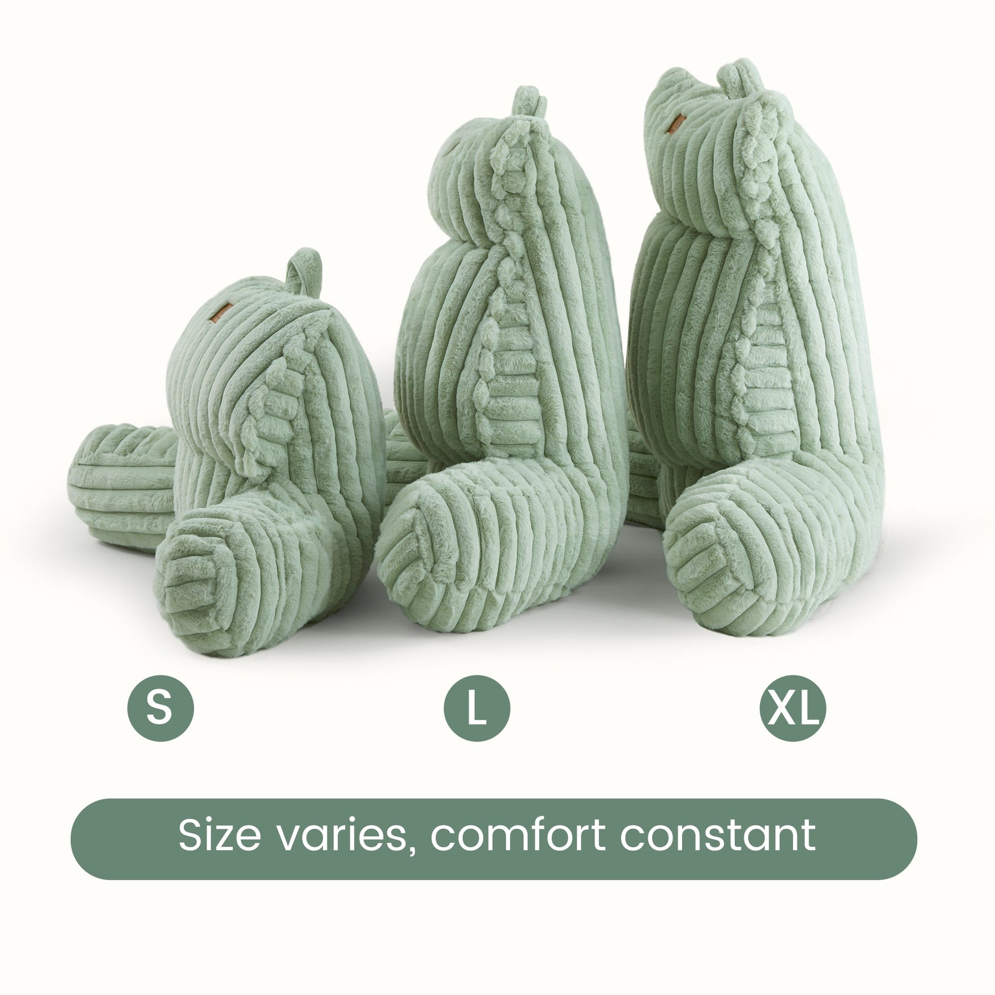Cozy Bliss striped reading pillow size guide for standard, large, and x-large support options #color_Sage Green