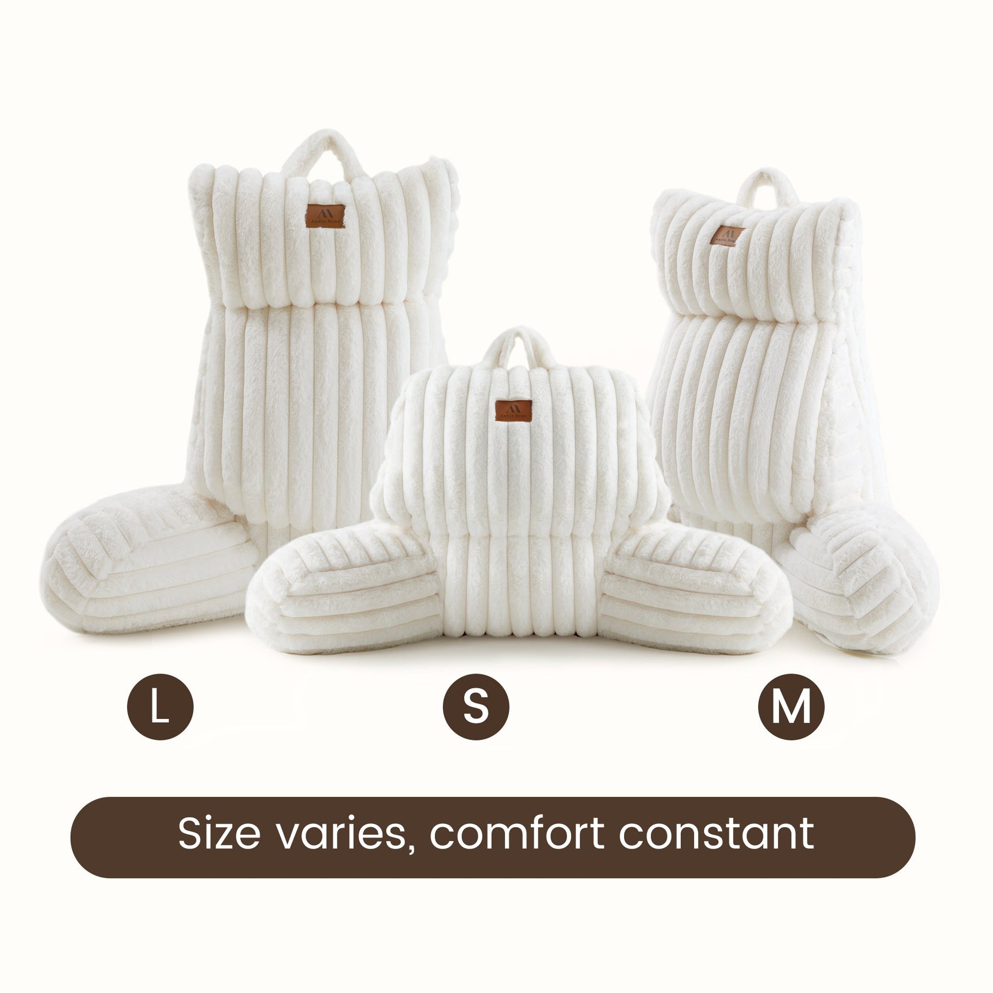 Cozy Bliss striped reading pillow size guide for small, medium, and large support options #color_Ivory