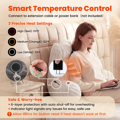 Smart temperature control and 6-layer protection electric heated backrest reading pillow for comfort and safe. #color_Ivory