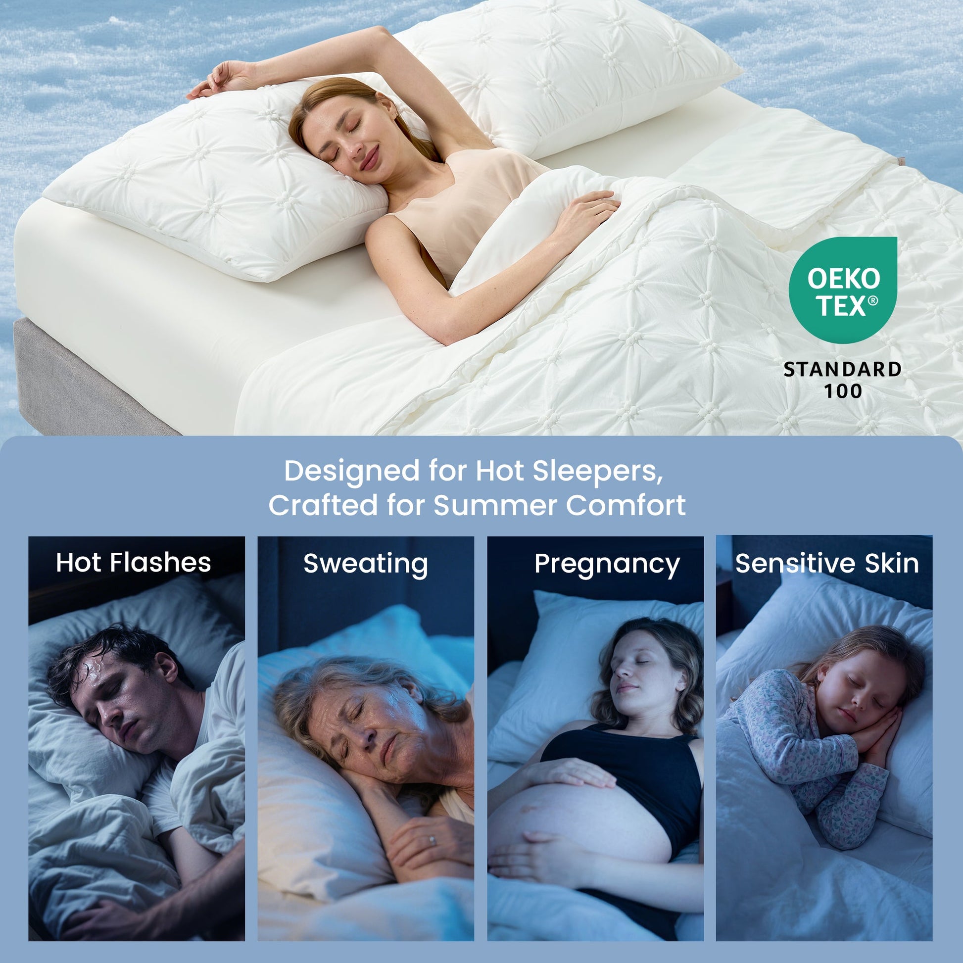 Cozy Bliss pintuck cooling comforter designed for hot sleepers. #Color_Off White