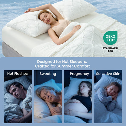 Cozy Bliss pintuck cooling comforter designed for hot sleepers. #Color_Off White