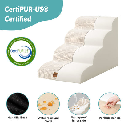 White pet step with CertiPUR-US certification and features on a white background#Color_Beige