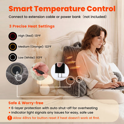 Smart temperature control and 6-layer protection heated reading pillow for comort and safe.#color_Dark Grey