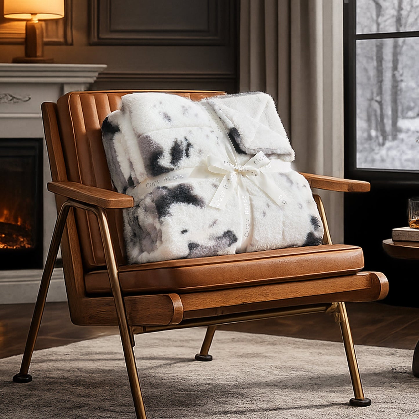 Cow Print Faux Fur Throw Blanket