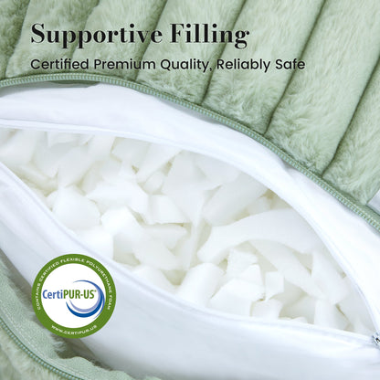 Cozy Bliss striped faux fur reading pillow with premium quality filling for responsive support#color_Sage Green