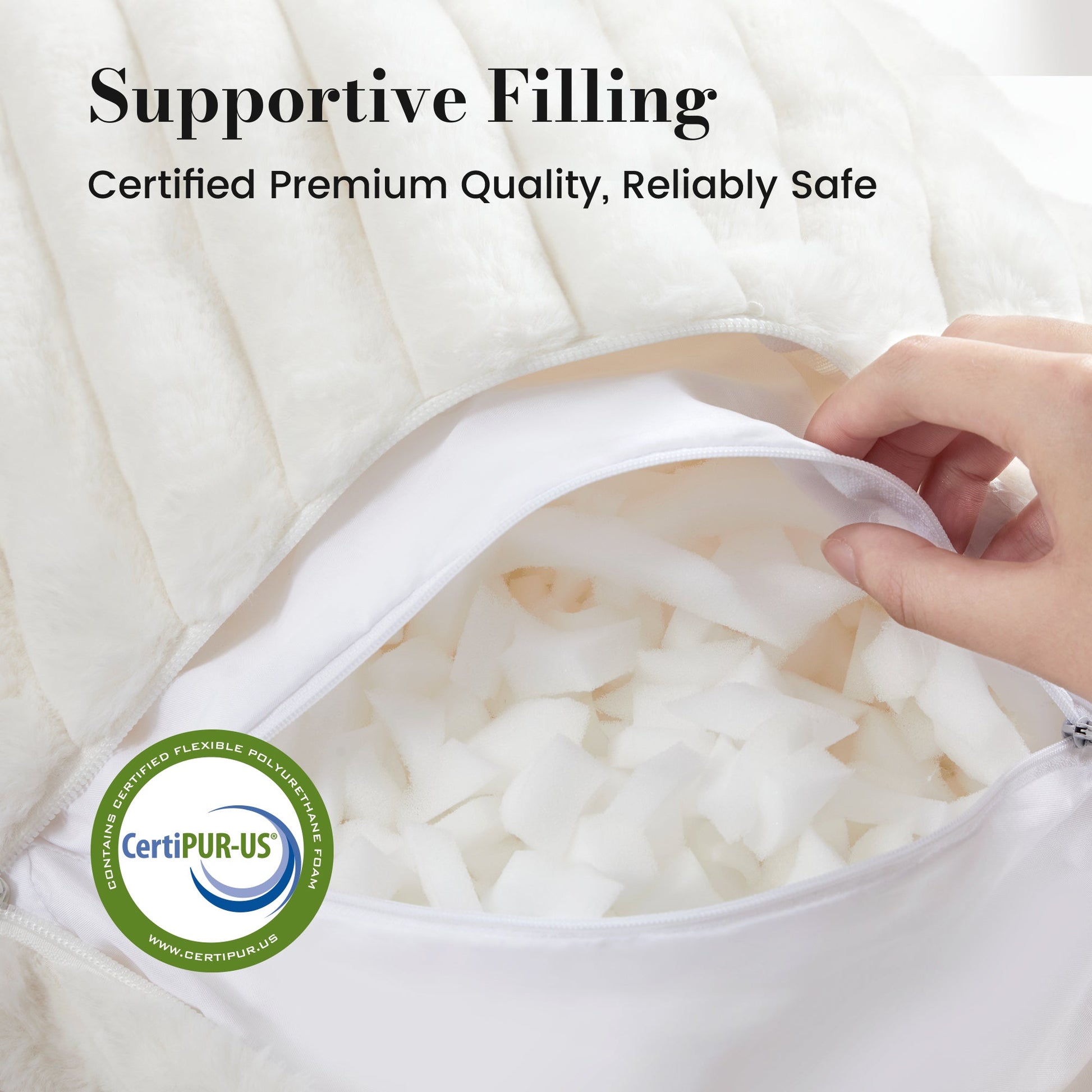 Cozy Bliss striped faux fur reading pillow with premium quality filling for responsive support #color_Ivory