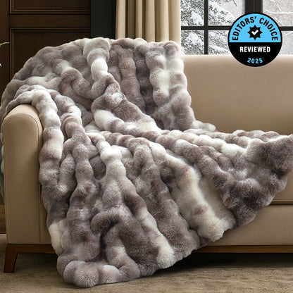 Luxurious Bubble Faux Fur Throw Blanket - Black