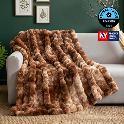 Cozy Bliss Luxurious Bubble Faux Fur Throw Blanket in tie-dye brown front view. #color_Tie-dye Brown
