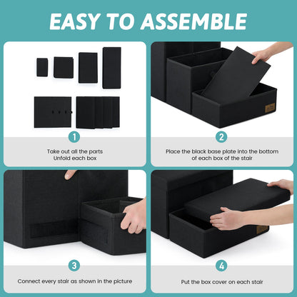 Easy to assemble Cozy Bliss storage pet stairs with simple 4-step unfolding and connecting process. #color_Black