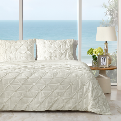 Cozy Bliss Pintuck Cooling Comforter front view #Color_Off White