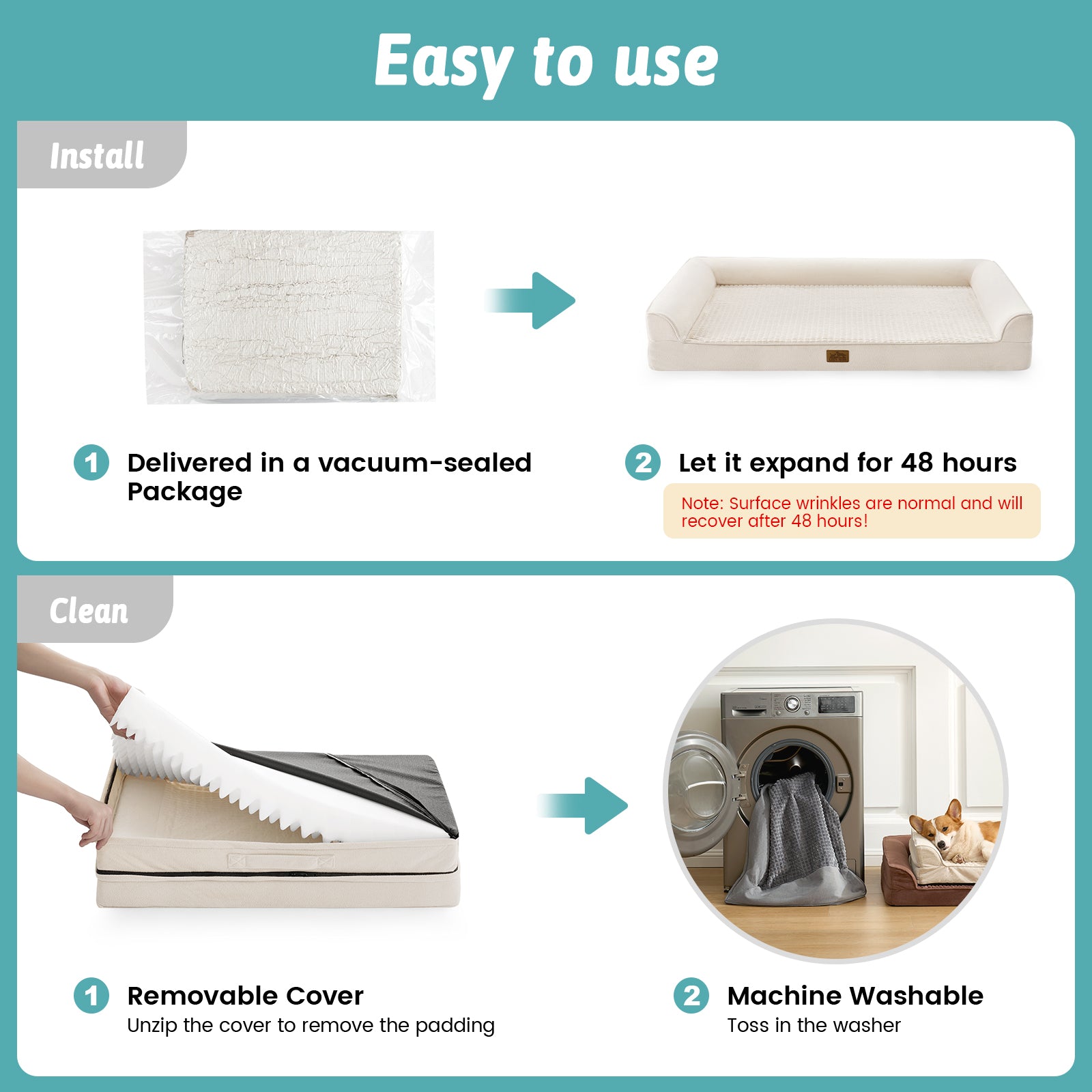 Instructions for unpacking and using a pet bed easily #Beige
