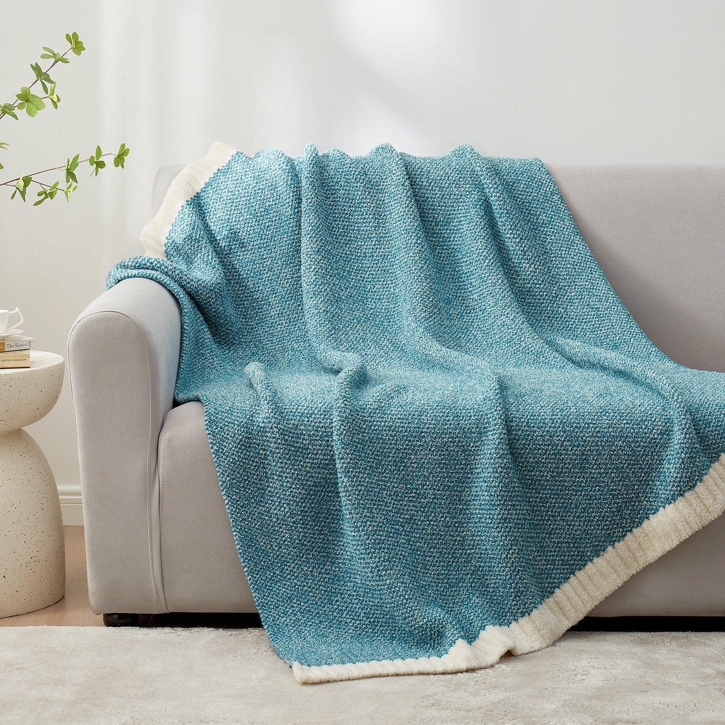 Heather Feather Yarn Throw Blanket - Pale Blue