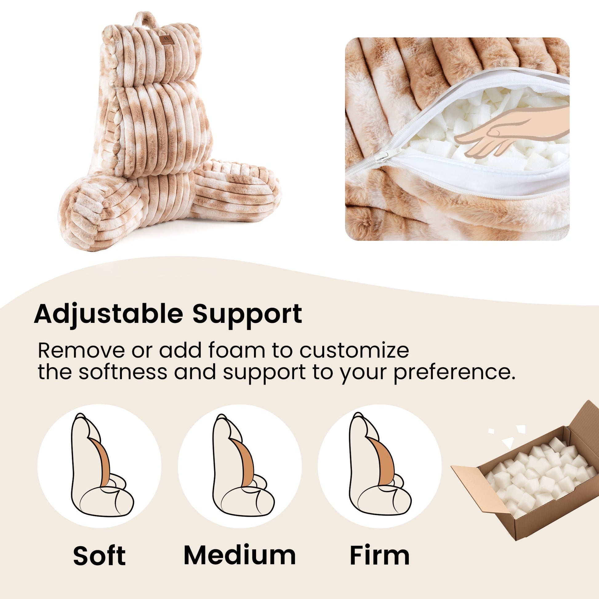 Cozy Bliss adjustable backrest pillow with customizable foam support from soft to firm #color_Tie-dye Beige