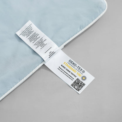 Light blue cooling comforter with OEKO-TEX label, breathable and soft, for hot sleepers #Color_Grey/Blue