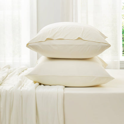 Cream white cooling pillowcases and sheet set, cozy bedding #Color_Cream White