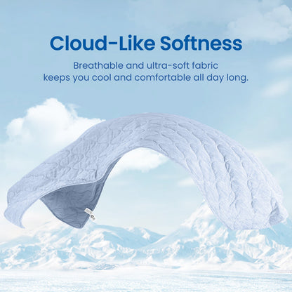 Cool blue cloud-like soft Cozy Bliss dual-sided cooling comforter in air, perfect for all day comfort. #color_Cool Blue