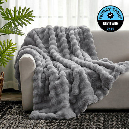 Luxurious Bubble Faux Fur Throw Blanket - Beige