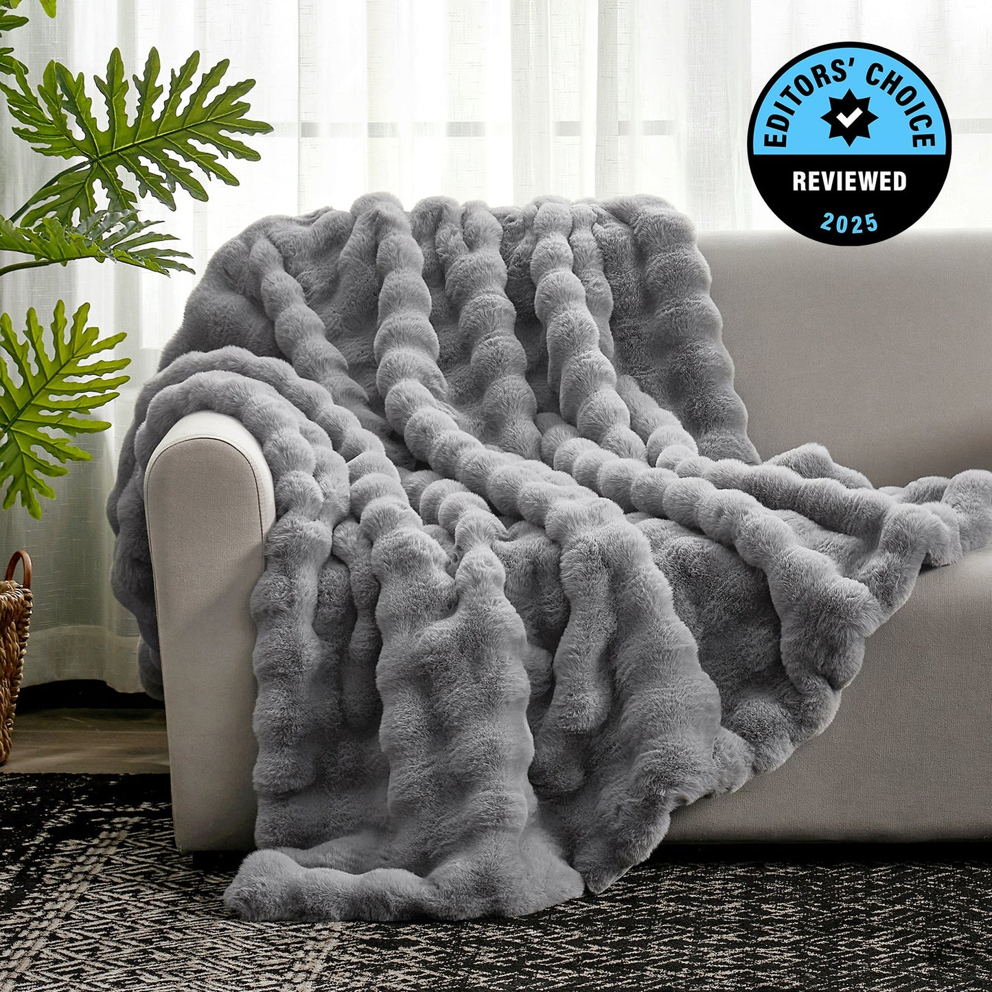 Luxurious Bubble Faux Fur Throw Blanket - Burnt Orange