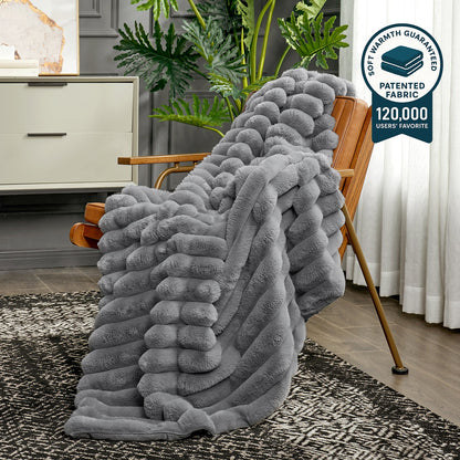 Ultra Chunky Purple Striped Faux Fur Throw Blanket