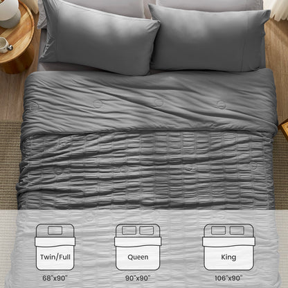Size chart for Cozy Bliss Vertical Striped Seersucker Cooling Comforter.  #color_Charcoal Grey