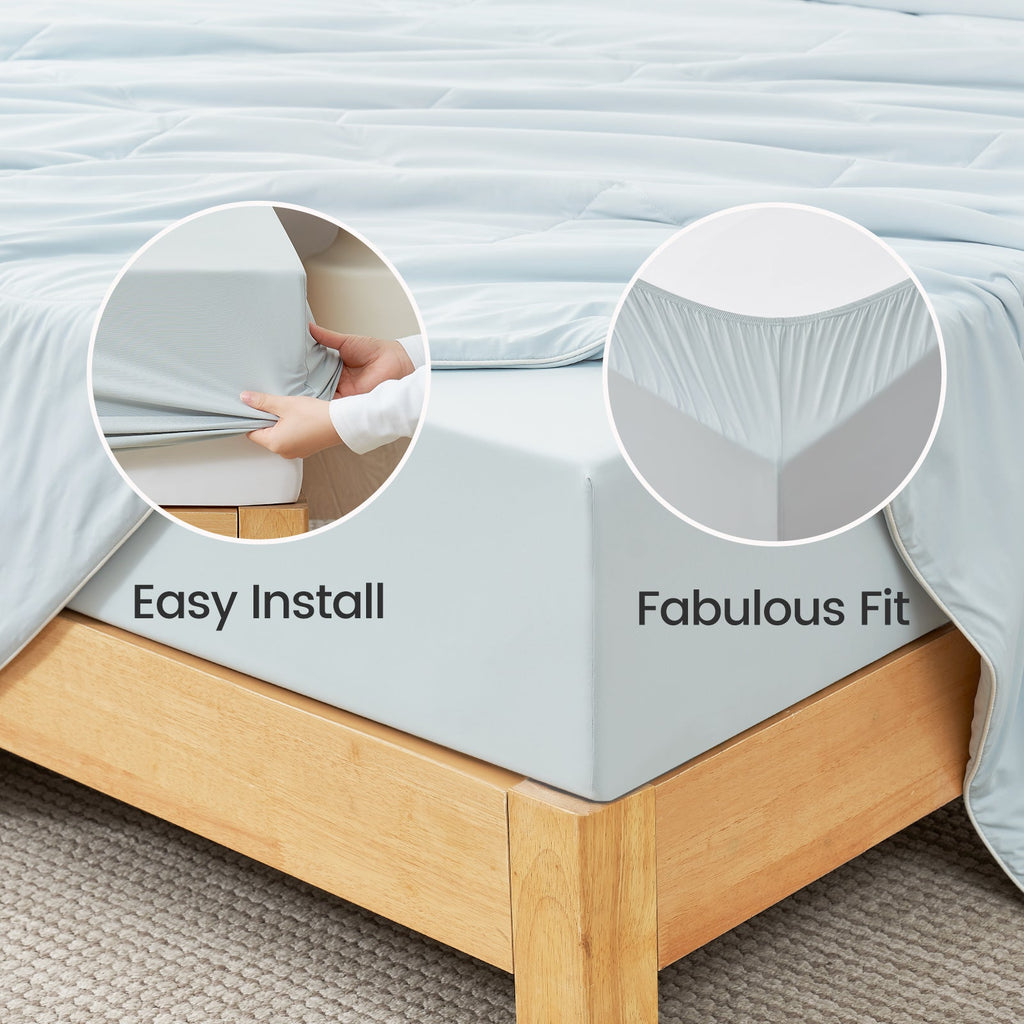 Easy install cooling fitted sheet with perfect fit - Cozy Bliss #Color_Cool Blue