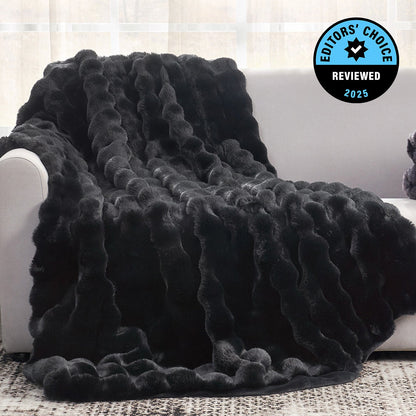 Luxurious Bubble Faux Fur Throw Blanket - Misty Blue