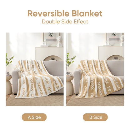 Reversible Boho Feather Yarn Knit Throw Blanket