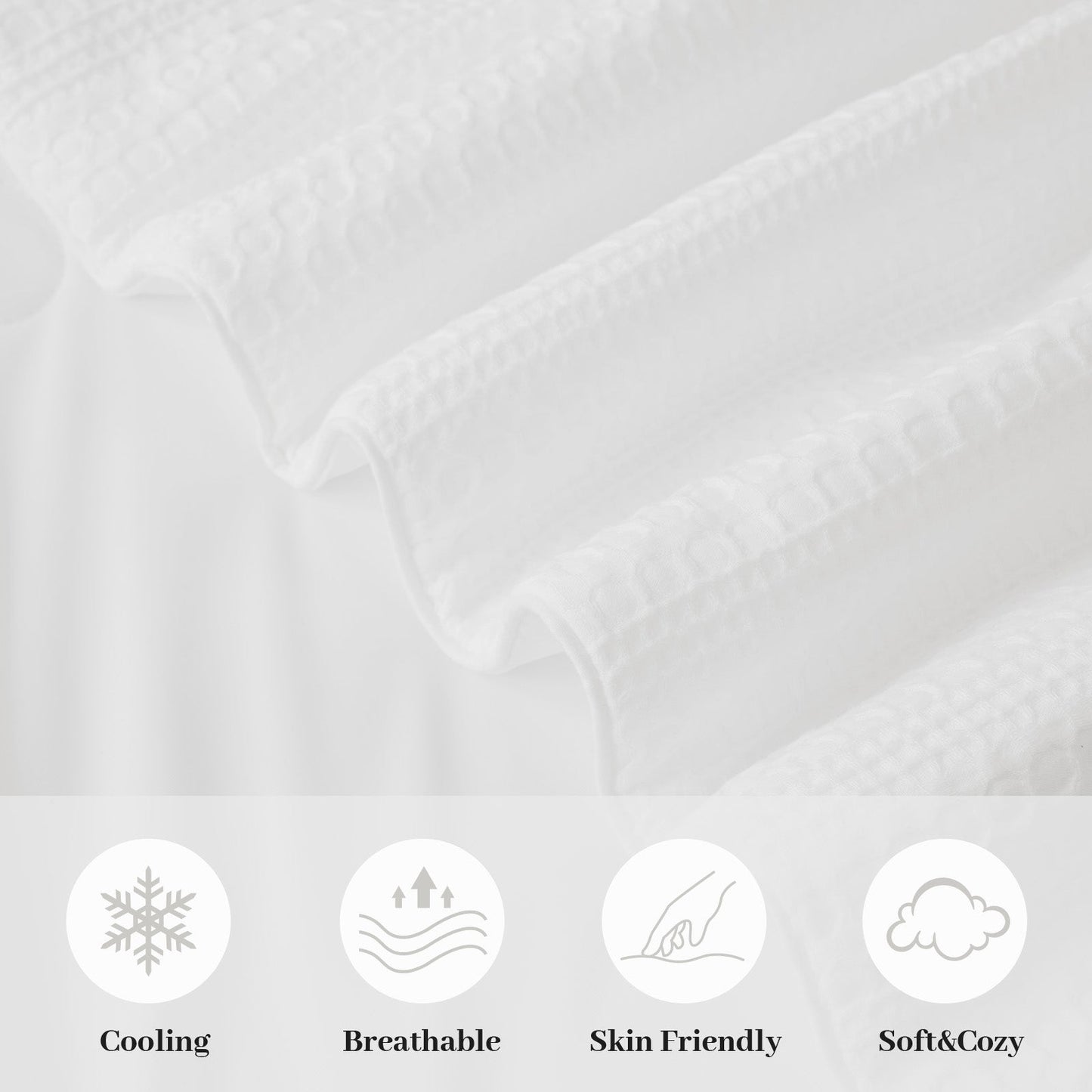 Close up of dual-sided cooling waffle fabric, breathable and skin friendly. #color_Off White