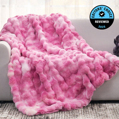 Luxurious Bubble Faux Fur Throw Blanket - Tie-dye Beige