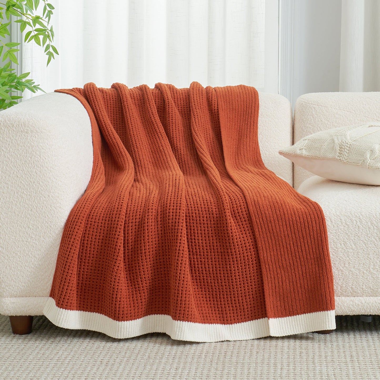 Chenille Waffle Knit Throw Blanket