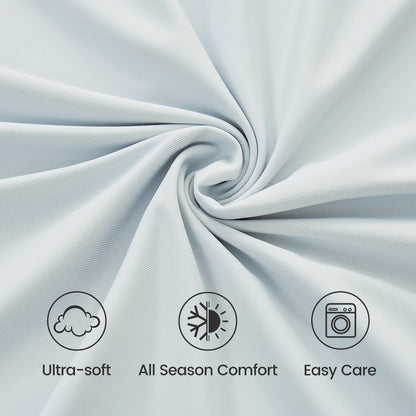 Cooling fitted sheet fabric detail, ultra-soft, all-season comfort, easy care #Color_Cool Blue