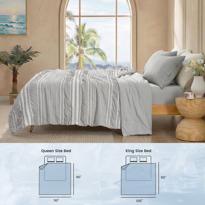 Cozy Bliss cooling comforter in Light Grey displayed with queen and king size reference #color_Light Grey