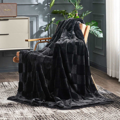 Checkerboard Faux Fur Throw Blanket