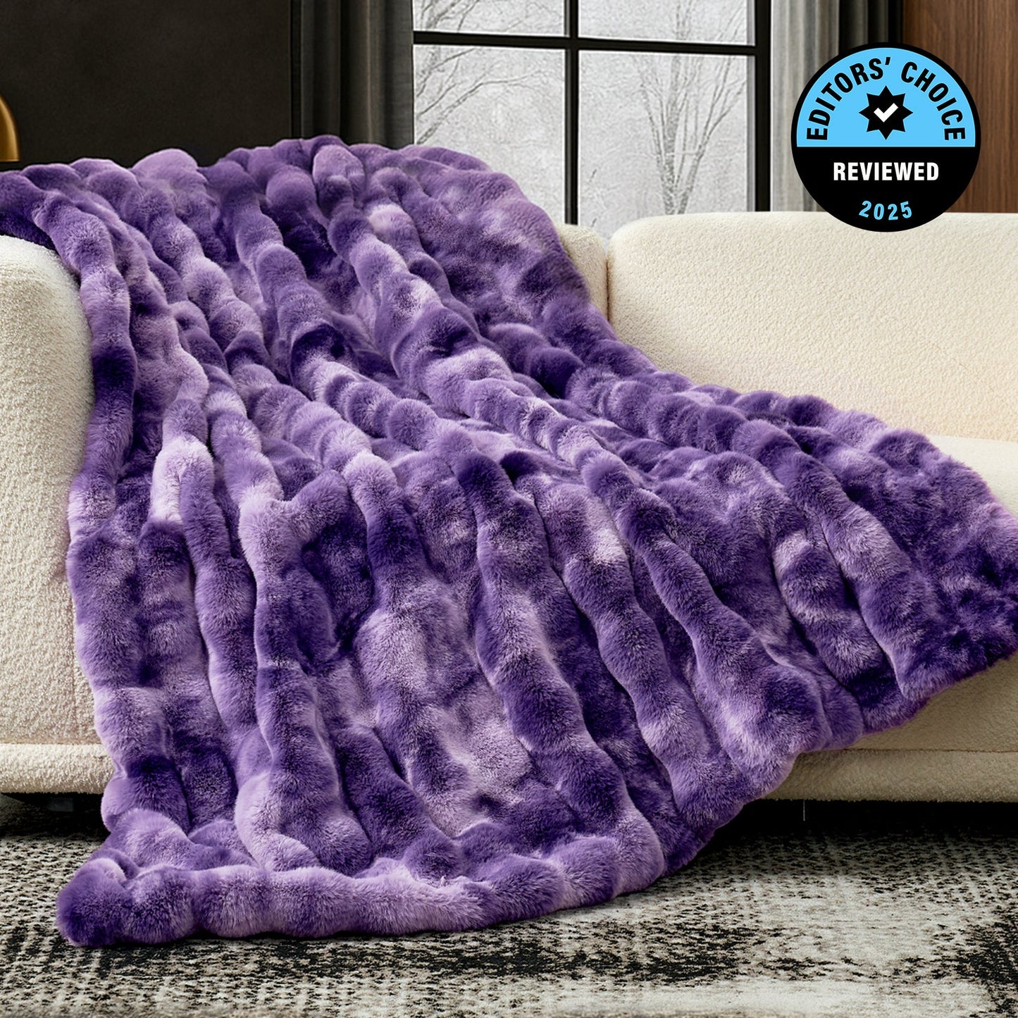Luxurious Bubble Faux Fur Throw Blanket - Cow Print