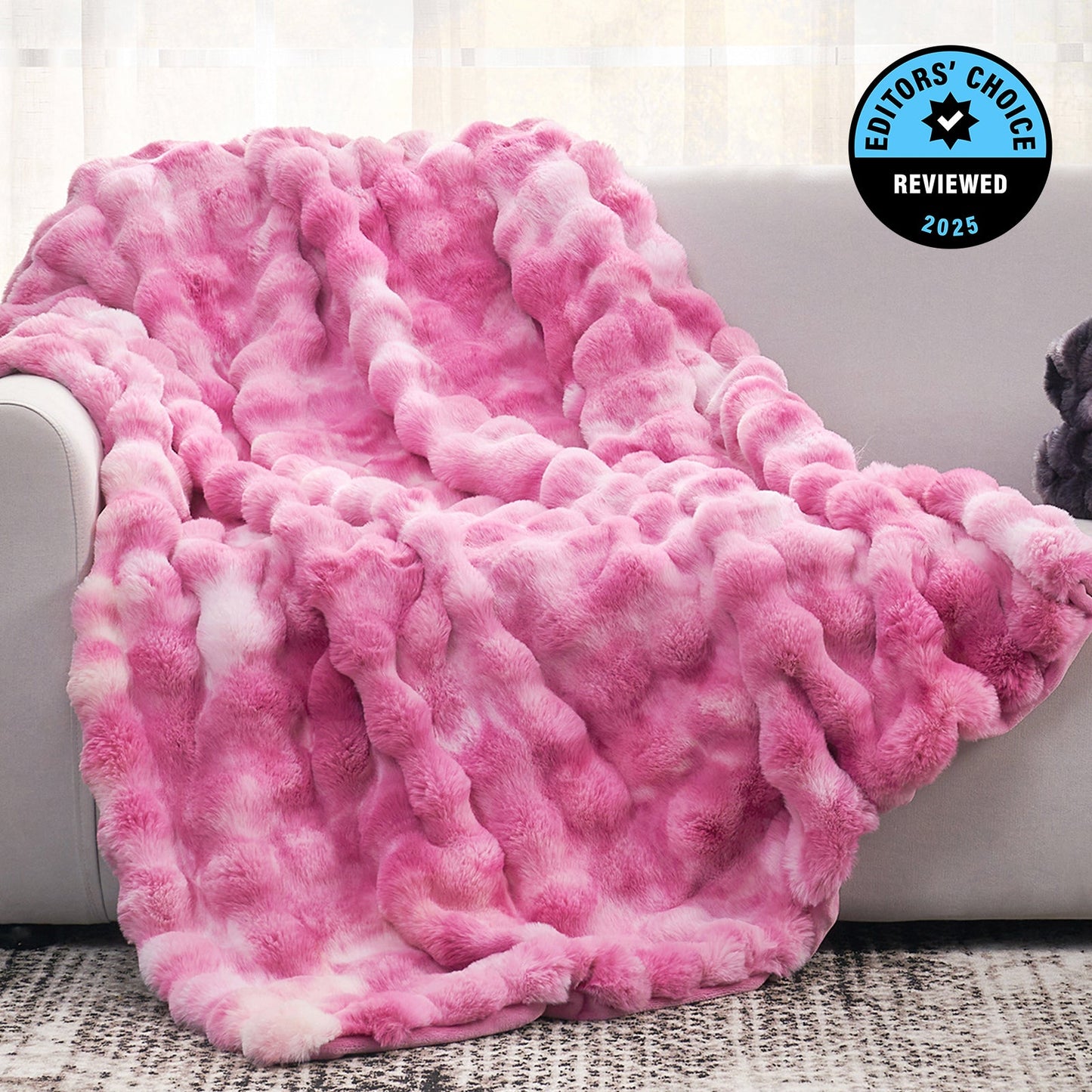 Luxurious Bubble Faux Fur Throw Blanket - Purple
