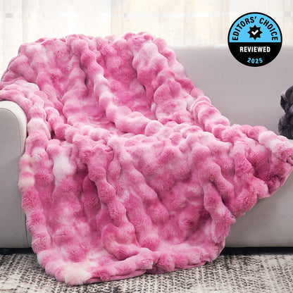 Luxurious Bubble Faux Fur Throw Blanket - Purple