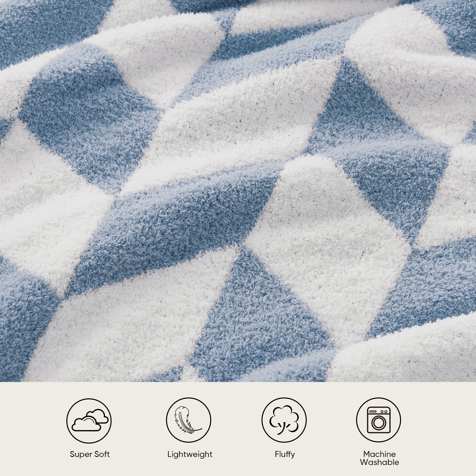 Chevron Feather Yarn Knit Throw Blanket in Blue featuring super soft, lightweight, fluffy and machine washable design for everyday comfort. #color_Blue