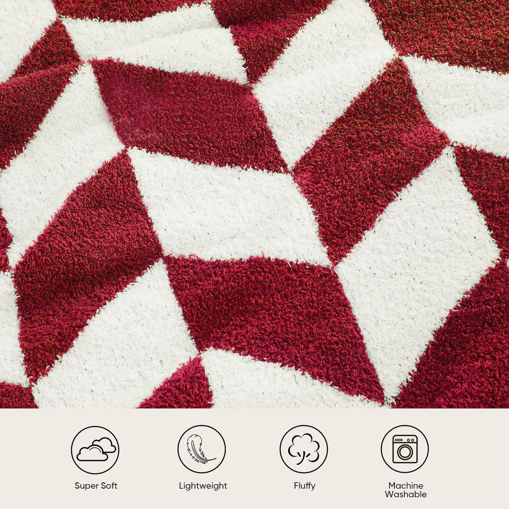 Chevron Feather Yarn Knit Throw Blanket in Red featuring super soft, lightweight, fluffy and machine washable design for everyday comfort. #color_Red