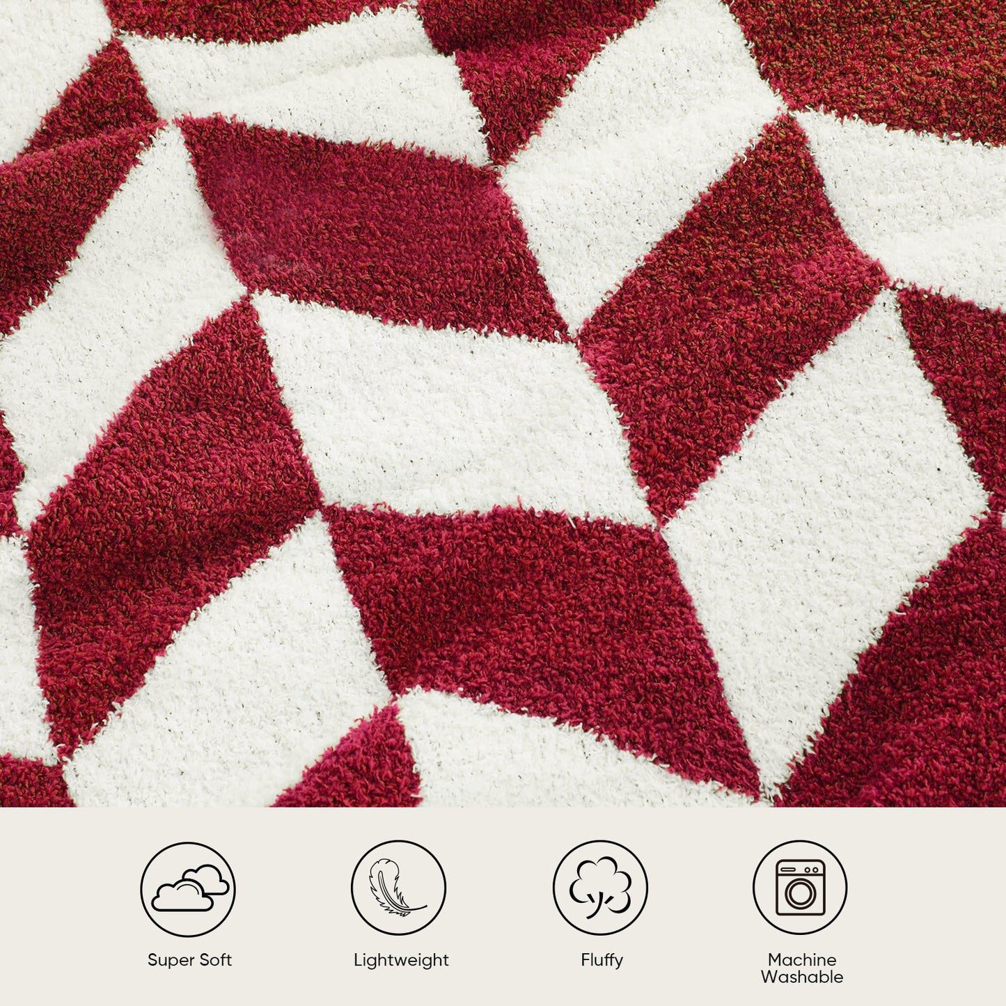 Chevron Feather Yarn Knit Throw Blanket in Red featuring super soft, lightweight, fluffy and machine washable design for everyday comfort. #color_Red