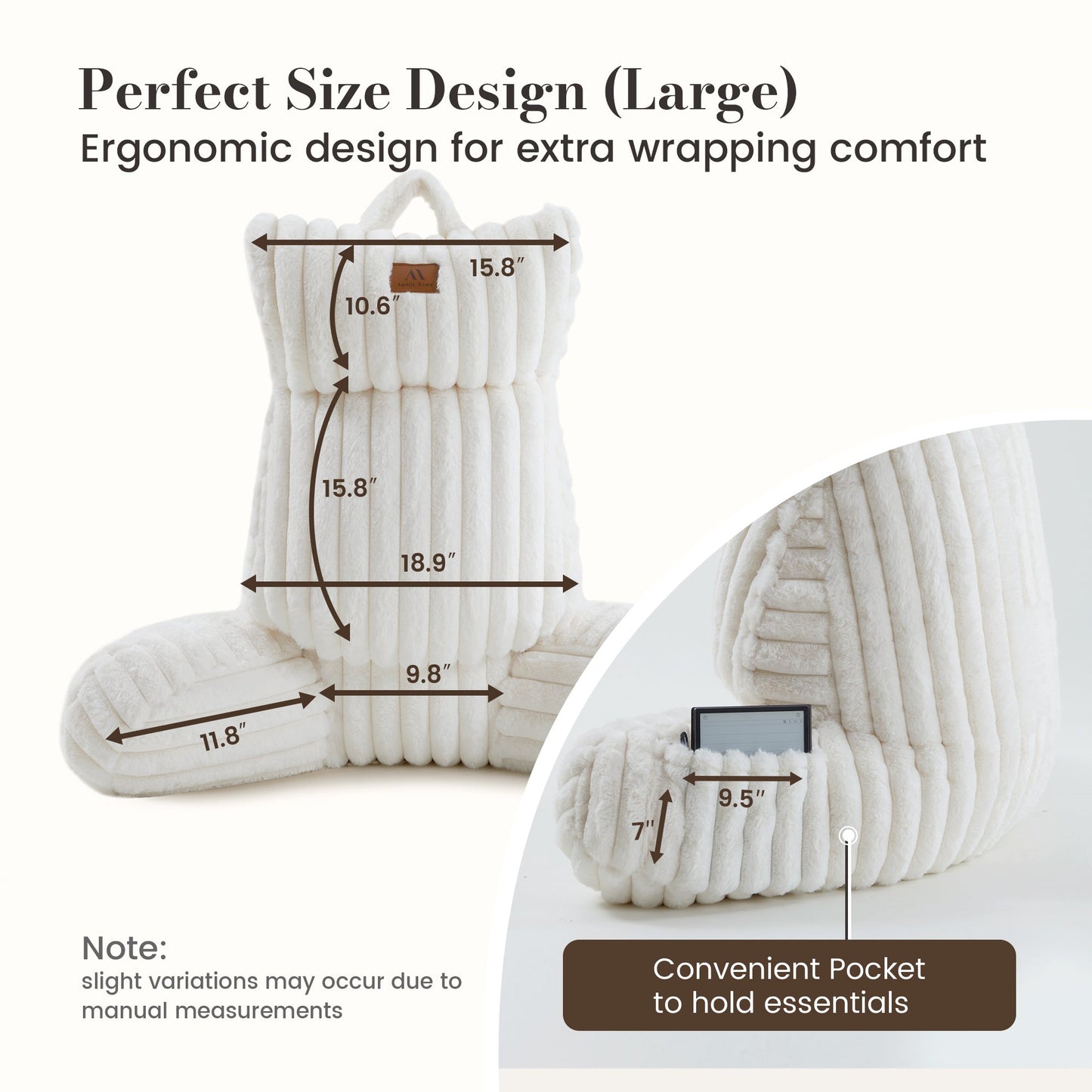 Cozy Bliss faux fur reading pillow with convenient pocket #color_Ivory