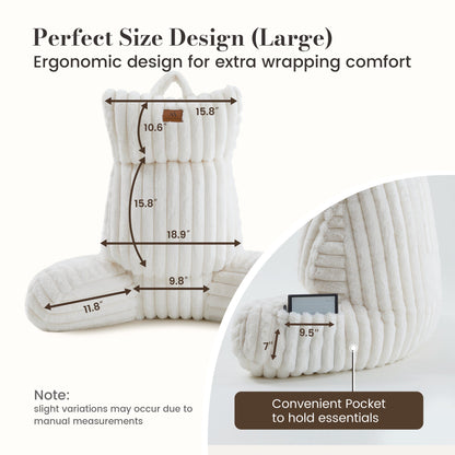 Cozy Bliss faux fur reading pillow with convenient pocket #color_Ivory
