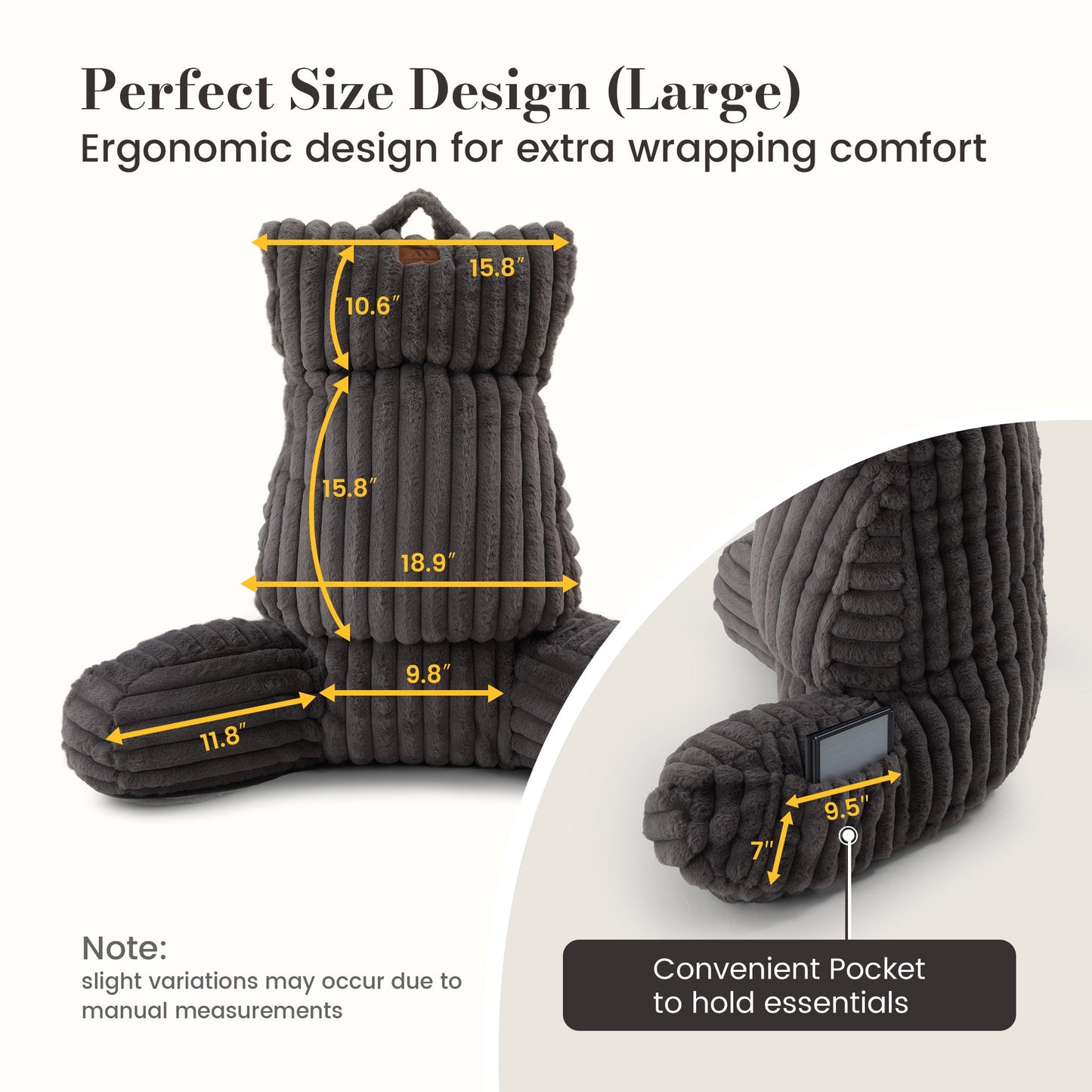 Cozy Bliss faux fur reading pillow with convenient pocket #color_Charcoal Grey