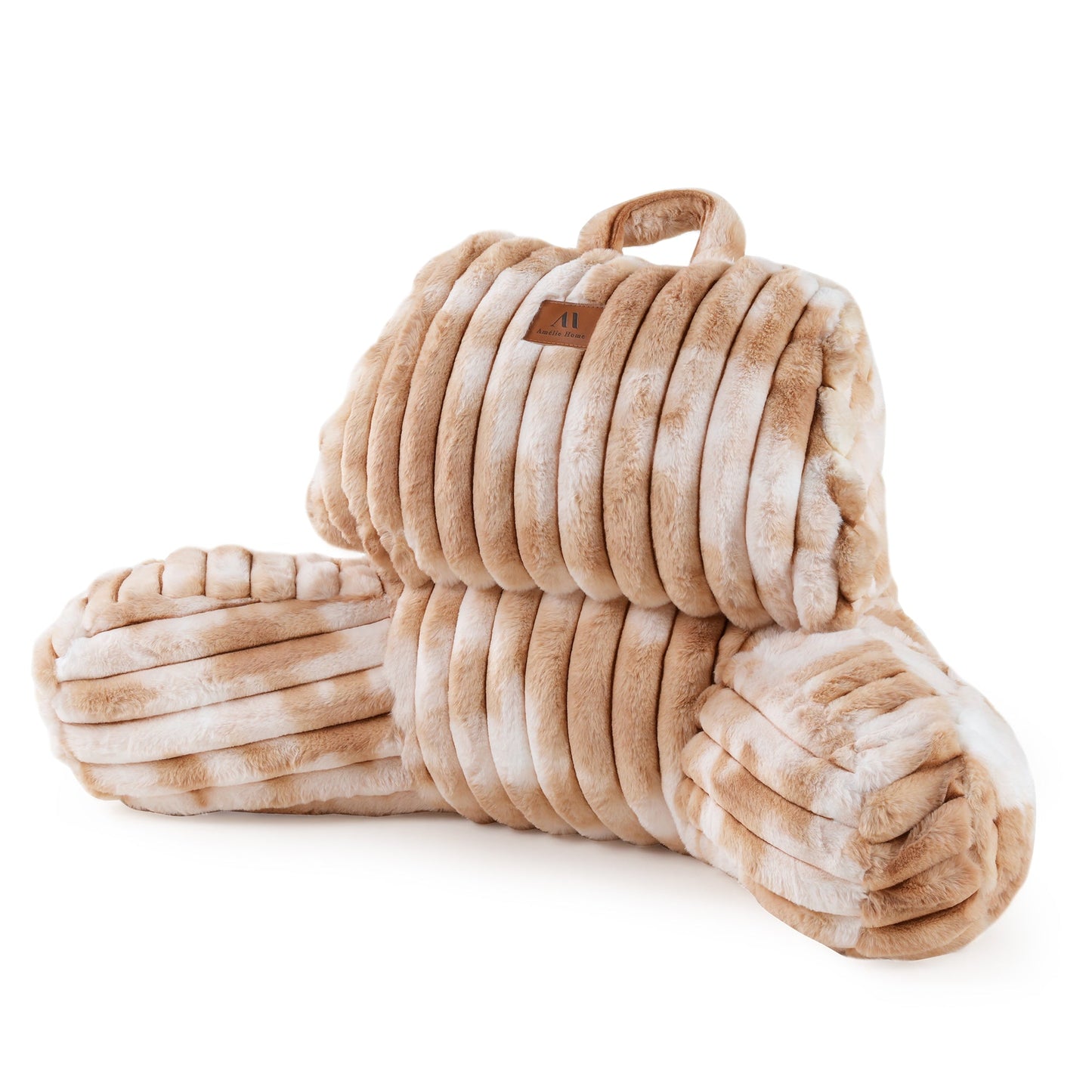 Cozy Bliss striped faux fur backrest pillows in tie-dye beige #color_Tie-dye Beige