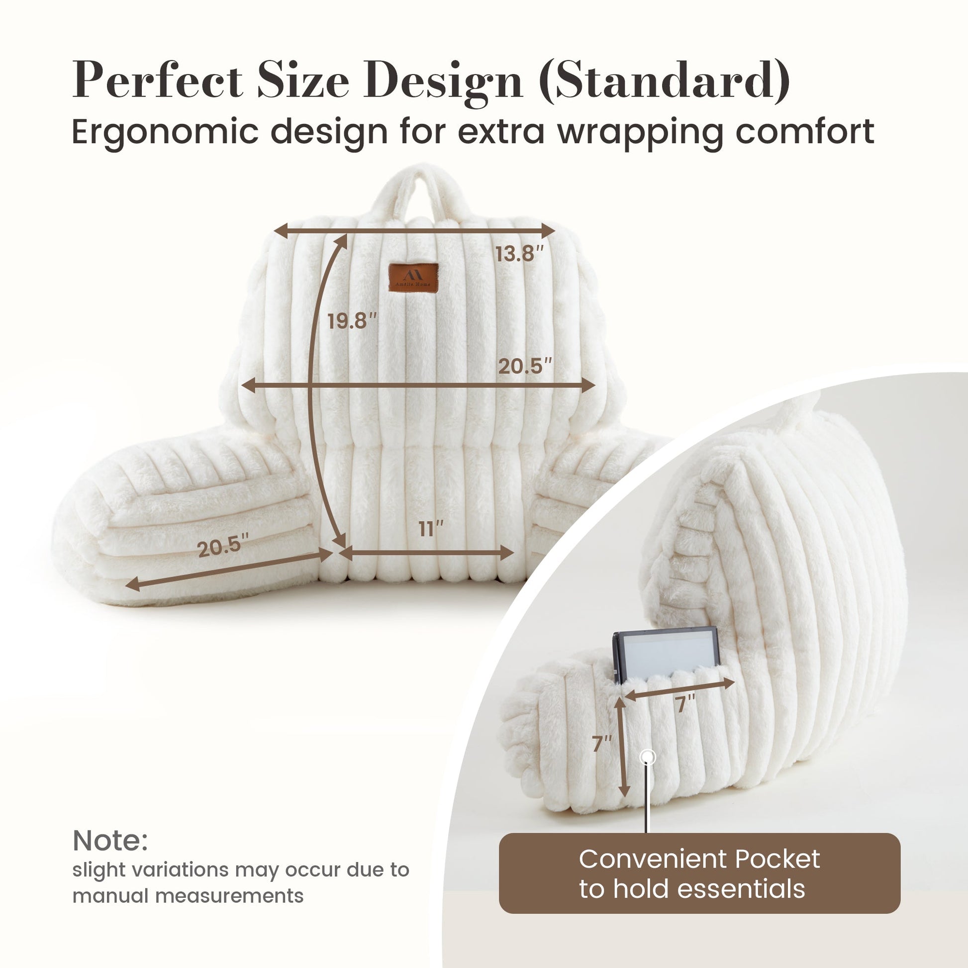 Cozy Bliss faux fur reading pillow with convenient pocket #color_Ivory