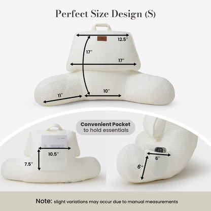 Small Size measurement of Cozy Bliss Ivory backrest reading pillow. #color_Ivory
