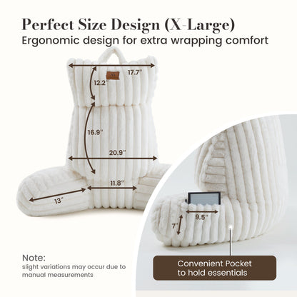 Cozy Bliss faux fur reading pillow with convenient pocket #color_Ivory
